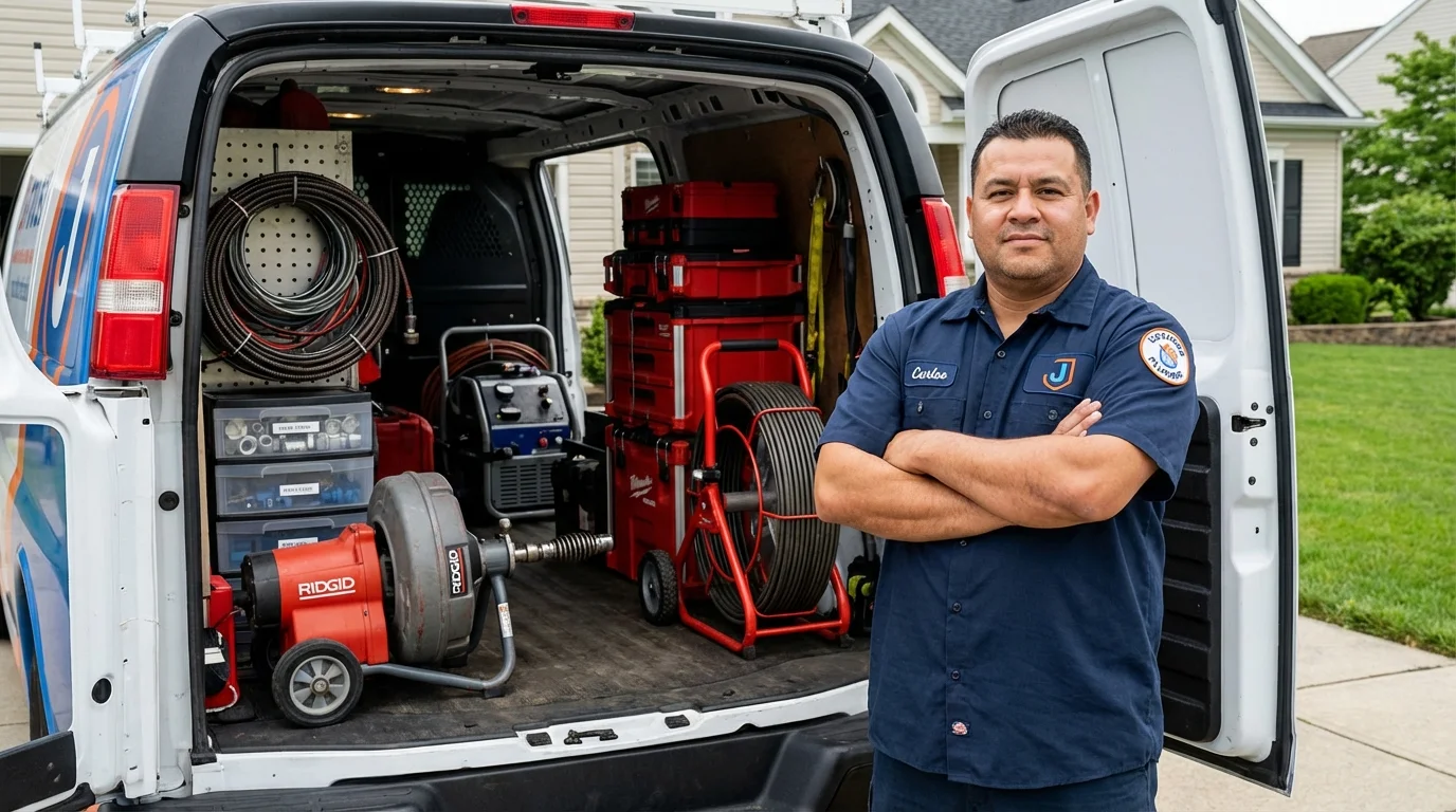 Professional drain cleaning equipment and Johns Plumbing LLC plumber in Gilmanton