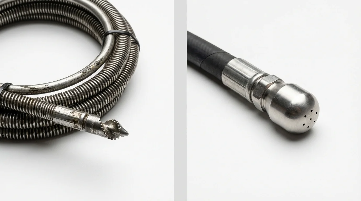 Drain snake cable and hydro jetting nozzle used for drain cleaning in Gilmanton, NH