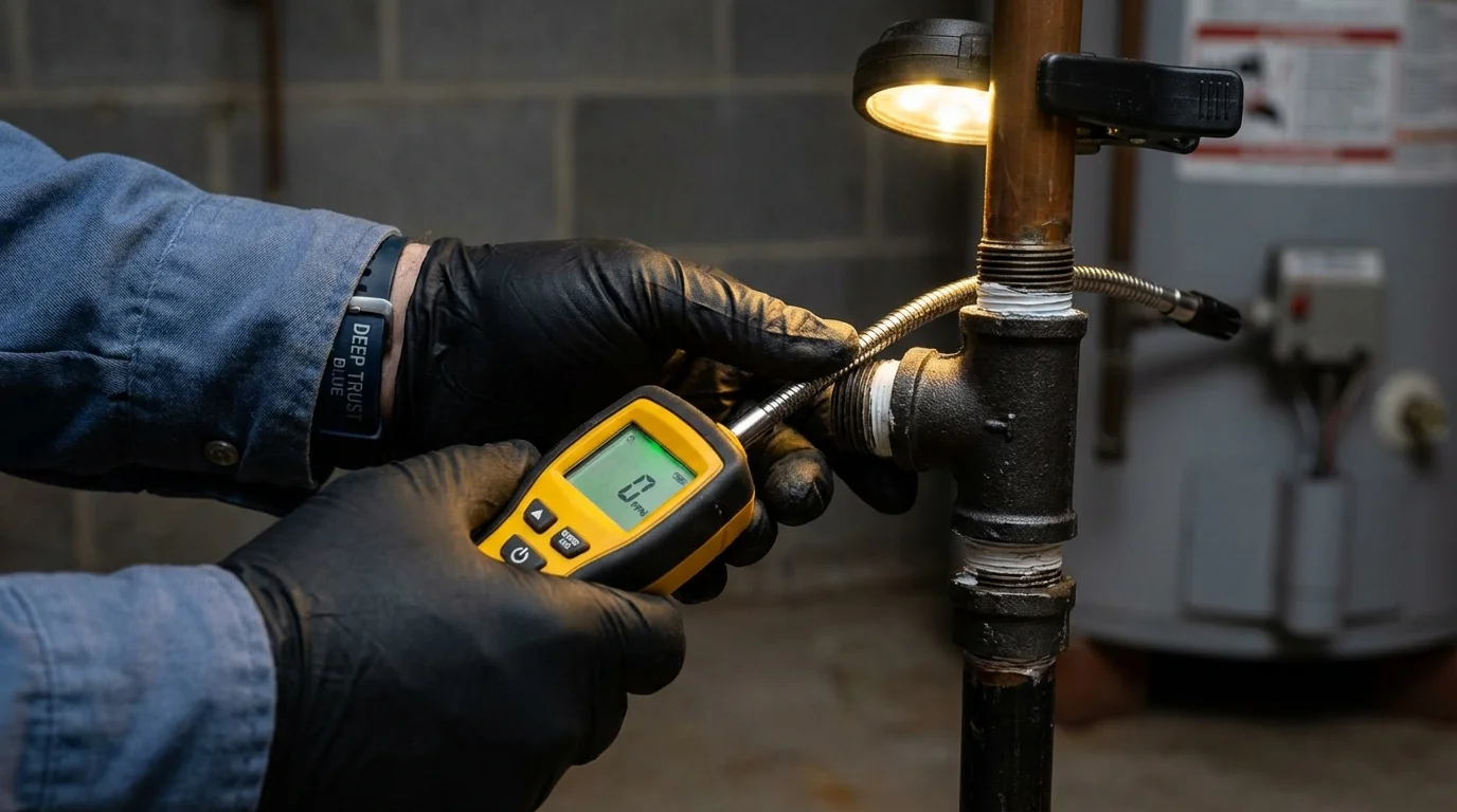 Gas leak detection with electronic sniffer by Johns Plumbing LLC in Gilmanton